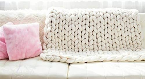 Cobija de lana de merino de Clootess, gruesa, hecha a mano, estilo bohemio, para dormitorio, decoración del hogar, estambre gigante.
