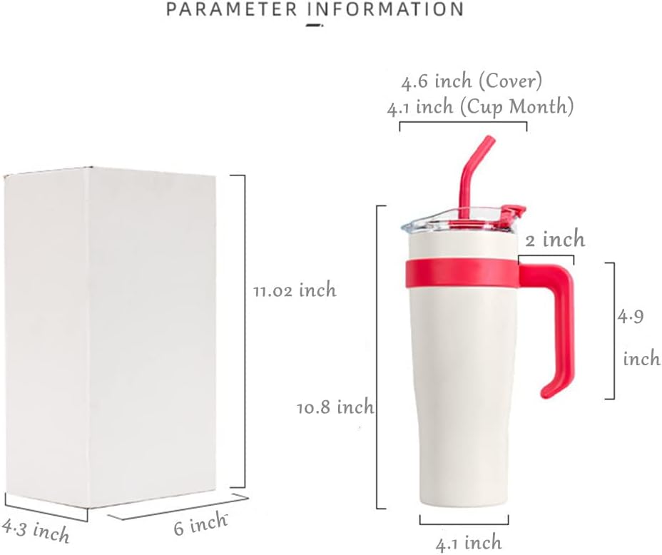 Xmipbs Vaso de 40 onzas con aislamiento al vacío de acero inoxidable con asa y pajilla, mantiene las bebidas calientes o frías, para uso doméstico y