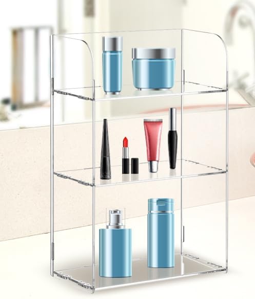 Jusalpha Estante organizador de baño de acrílico transparente de 3 niveles para cosméticos, perfumes, maquillaje, juguetes, especias, bandeja de