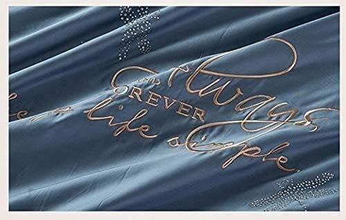 Soft 4-Piece Bed Sheet Set Duvet Cover Set Super King Size Set 4-Piece 80 Double Cotton Silky Embroidery Craftskin Skin-Friendly Breathable Metal