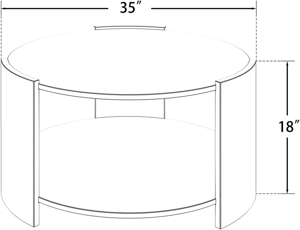 Mesa auxiliar redonda de mármol de 35 pulgadas con estante adicional para sala de estar, mesa auxiliar de almacenamiento para sala de estar, oficina