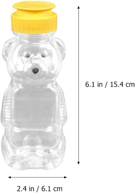 2 frascos de plástico amarillos de 8 onzas para botella de miel de oso, botella vacía de miel con tapa abatible para almacenar y dispensar, tapas