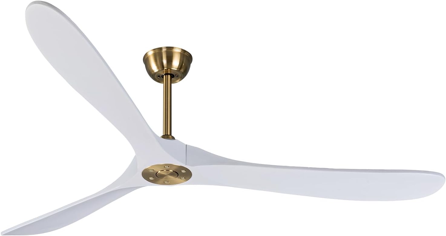 Ventilador de techo blanco grande de 70 pulgadas con control remoto, motor de CC silencioso ahorro de energía, 3 cuchillas de madera de balsa negra,