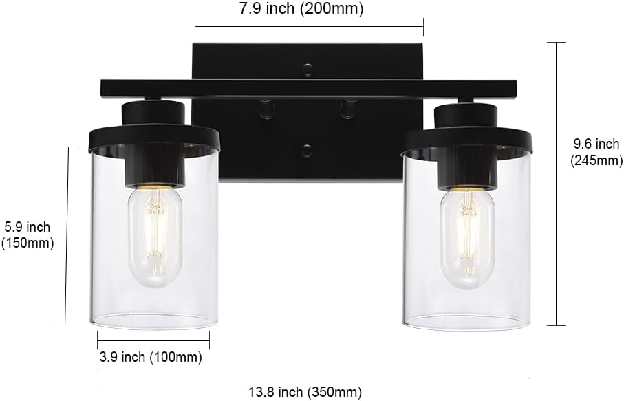 2 lámparas de pared para baño de luz negra con pantallas de vidrio transparente, iluminación de granja, apliques de pared para sala de estar