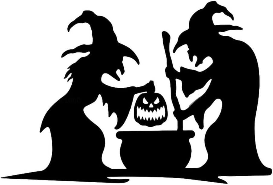 Decoración de silueta de bruja de Halloween para exteriores, 2 brujas negras grandes con caldero, silueta aterradora, reflectantes, impermeables, de