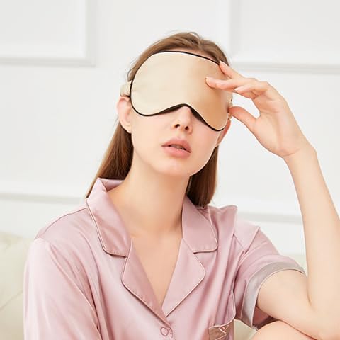 aoozleny 19 Momme – Mascarillas para dormir de seda de morera 100 % pura, relleno de seda de morera pura, sombra de ojos de lujo con correa