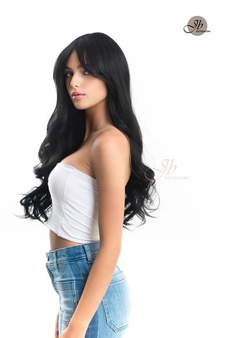 KIKO – Peluca larga y rizada negra con flequillo en capas, pelucas sin pegamento para mujer, pelucas sintéticas naturales para uso diario (pelucas