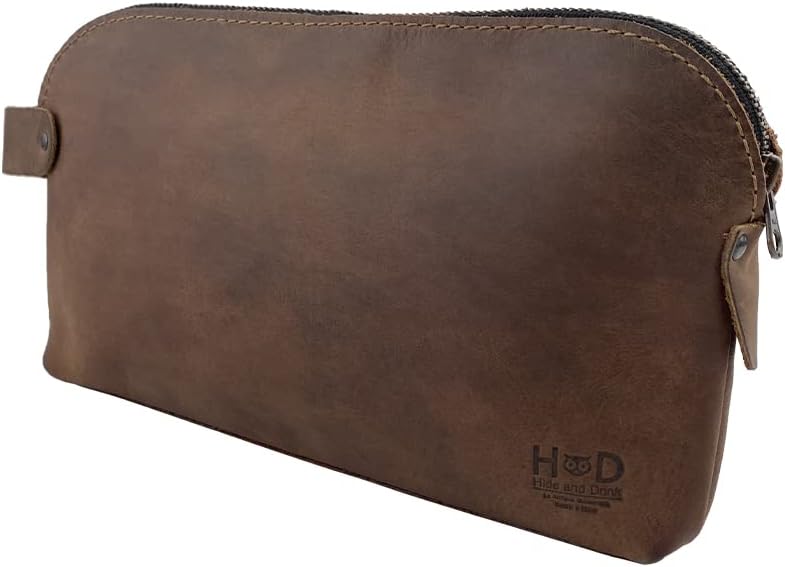 Hide & Drink, Bolsa grande rústica multiusos para cables y cargadores, bolsa de viaje, bolsa multiusos, cuero de grano completo, hecho a mano,