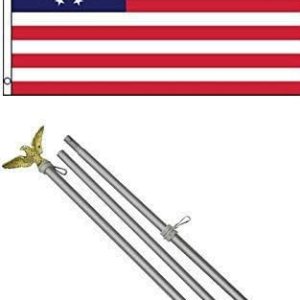 AES Bandera de Betsy Ross de 3 x 5 con mástil de bandera de aluminio de 6 pies, kit de asta de bandera de águila de alta calidad, color vivo y AES Bandera de Betsy Ross de 3 x 5 con mástil de bandera de aluminio de 6 pies, kit de asta de bandera de águila de alta calidad, color vivo y