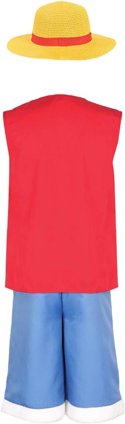 Disfraz de Luffy para niños, disfraz de anime de mono D Luffy, camisa para cosplay, pantalones, sombrero de paja, trajes de Wano Country, traje de