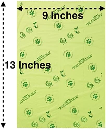 Bolsas biodegradables para excrementos de perro, 100% compostables certificadas, 13 x 9 pulgadas, sin plástico, respetuosas con el medio ambiente, a