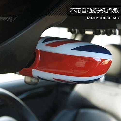 Cubierta del espejo retrovisor interior, accesorios compatibles con la serie Mini F (Union Jack UK Flag R, con orificio para sensor Auto Dim1)