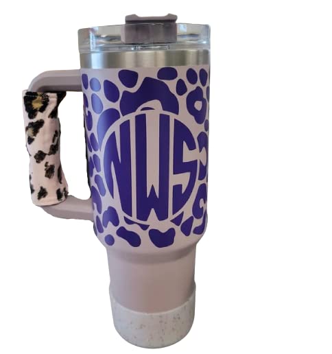 40oz Monogram Cheetah Animal Print Stanley Adventure Quencher Leopard Wrap, boho stylish tumbler, boho decor with monogram initial (blue)