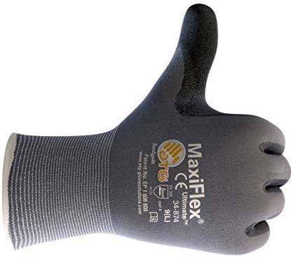 MaxiFlex 34-874 – Guantes de nailon y licra de punto sin costuras con agarre de microespuma recubierta de nitrilo en la palma y los dedos (12, S)