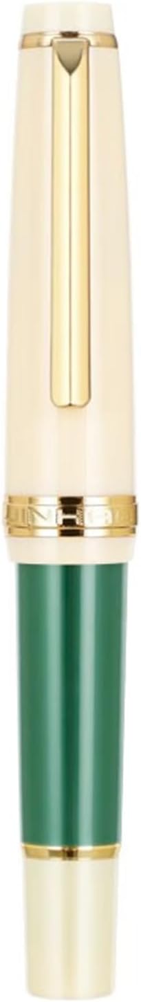 Jinhao 82 Mini pluma estilográfica de punta media, pluma de bolsillo de resina verde militar, borde dorado con juego de convertidor