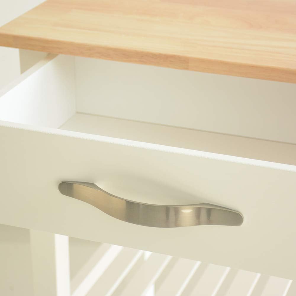 Isla de cocina rodante y carrito de cocina con 2 cajones, 2 estantes de almacenamiento, toallero y dos ruedas giratorias con bloqueo, mesa de