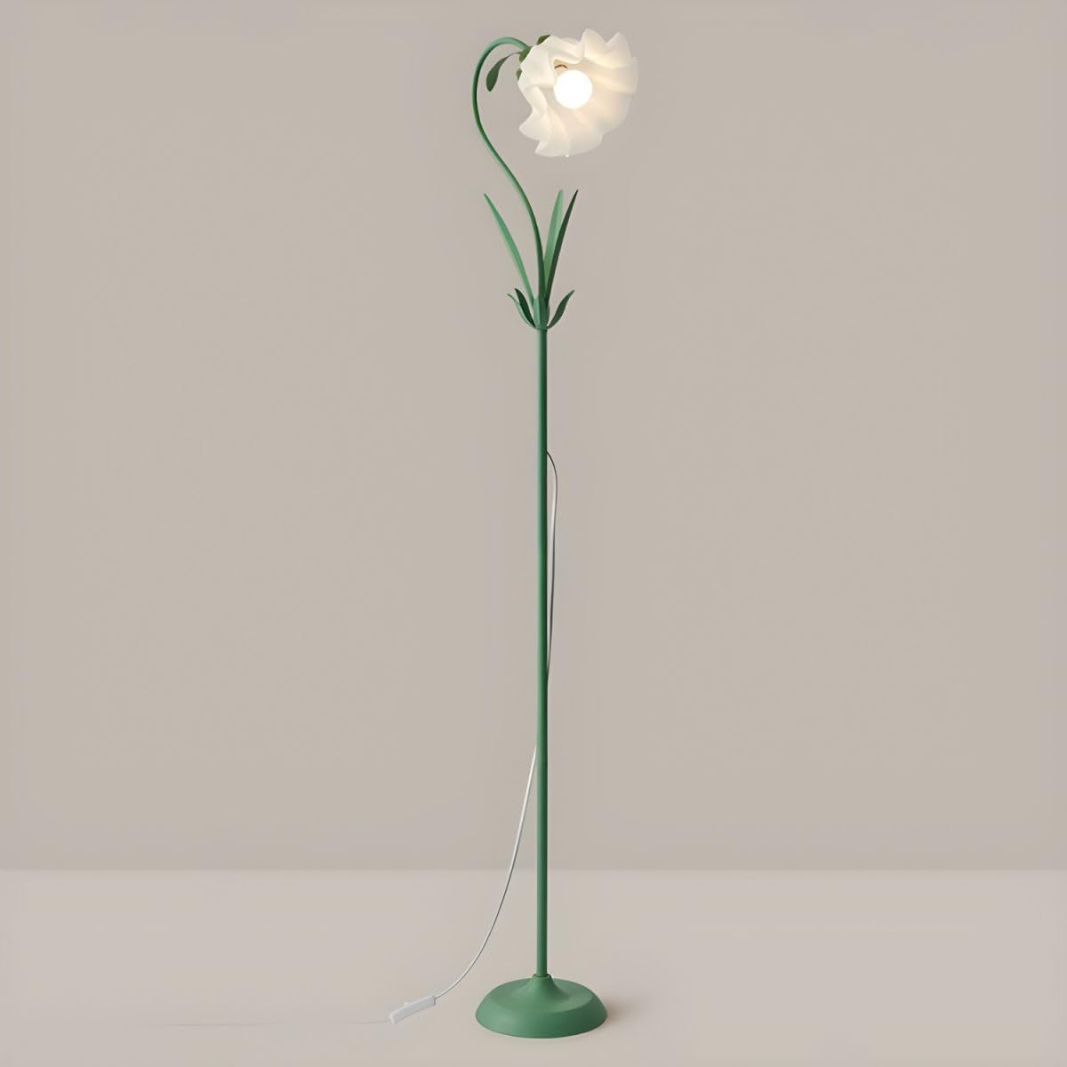 RUNNUP Lámpara de pie moderna, lámpara alta con forma de flor de 1 luz con pantalla acrílica, lámpara alta para sala de estar, dormitorio,