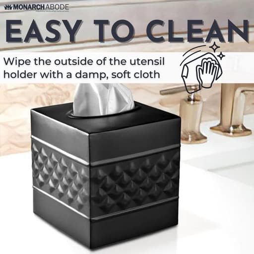 Monarch Abode 29127 Caja de pañuelos hecha a mano con cubierta cuadrada y dispensador, estampado geométrico, accesorios de tocador de metal para