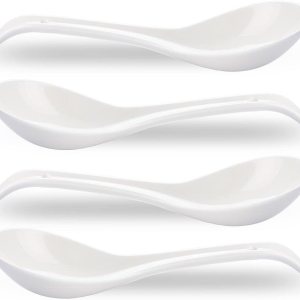 Juego de 4 cucharas de sopa de porcelana, cucharas de sopa china de cerámica de 6.6 pulgadas, cucharas de sopa asiáticas, cucharas de ramen Juego de 4 cucharas de sopa de porcelana, cucharas de sopa china de cerámica de 6.6 pulgadas, cucharas de sopa asiáticas, cucharas de ramen