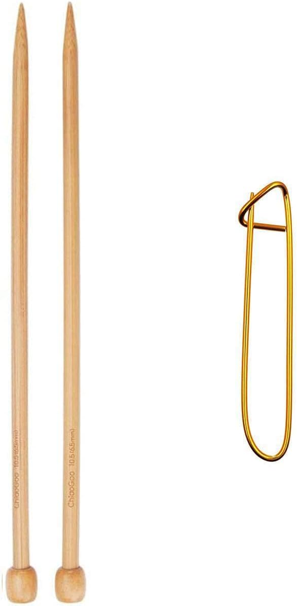 ChiaoGoo Agujas de tejer rectas 9 pulgadas (9.1 in) bambú natural tamaño US 11 (0.315 in) paquete con 1 soporte para puntadas Artsiga Crafts 1011-11