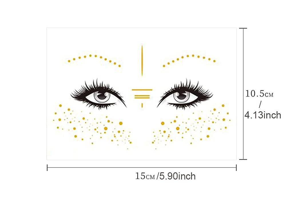 10 hojas de calcomanías para tatuajes faciales, tatuajes dorados con purpurina, pecas metálicas de transferencia temporal para mujeres y niñas,