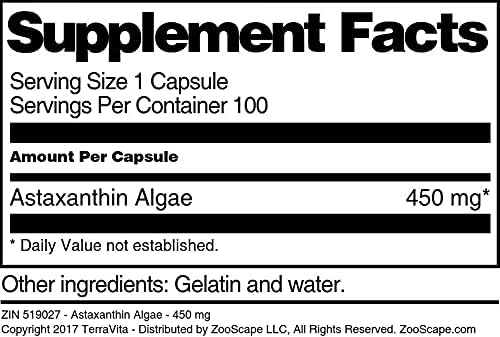 TerraVita Algas astaxantina – 450 mg (100 Cápsulas, ZIN 519027)