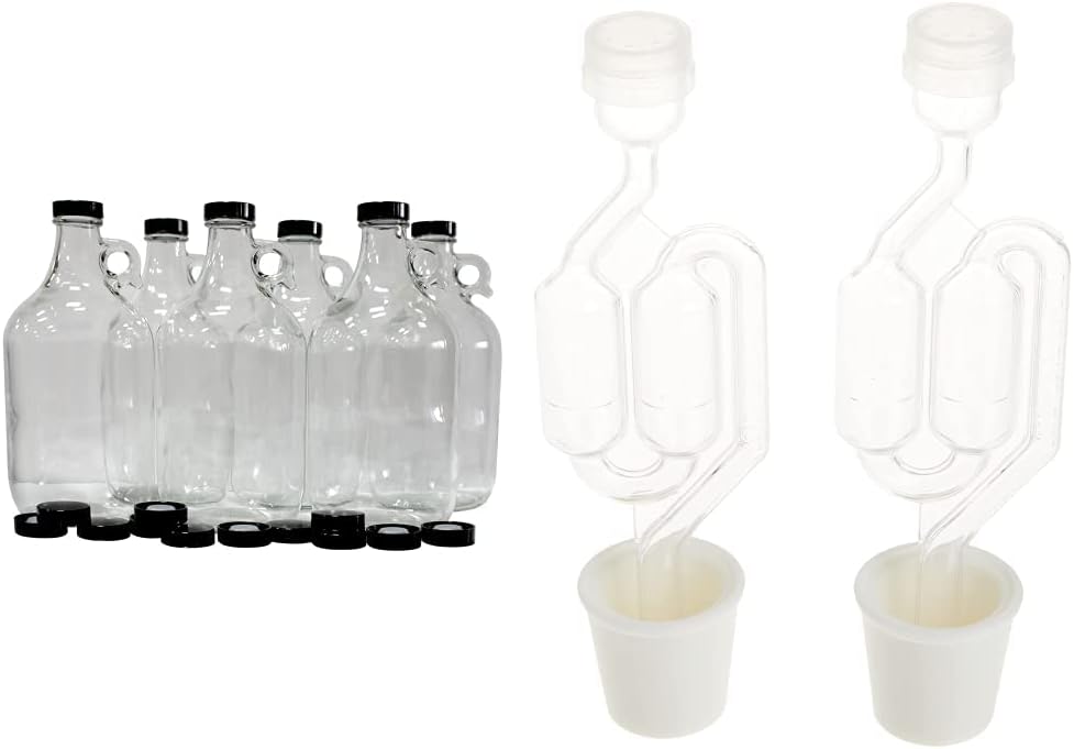 FastRack Growler de 64 onzas, Growler de vidrio de 12 galón, jarra de vidrio de medio galón, jarra de vidrio de 12 galón, juego de 6, viene con 12