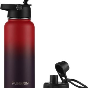 Funkrin Botella de agua aislada con tapa de popote y tapa de boquilla, taza de viaje personalizada de acero inoxidable al vacío de 32 onzas, a Funkrin Botella de agua aislada con tapa de popote y tapa de boquilla, taza de viaje personalizada de acero inoxidable al vacío de 32 onzas, a