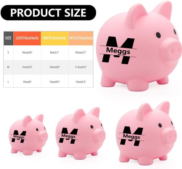 Alcancía personalizada, nombre personalizado para niñas y niños, banco de dinero de plástico irrompible, alcancías de tres tamaños, regalos para