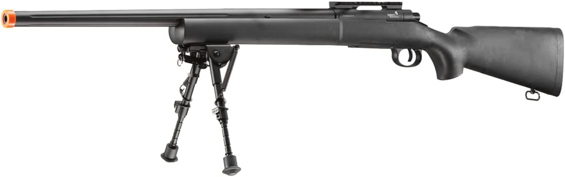 Lancer Tactical Airsoft M24 Bolt Action Sniper Airsoft Rifle con bípode (color negro)