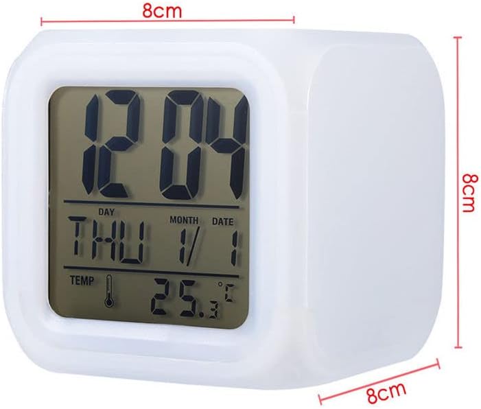 Reloj despertador digital LED con cambio de color de 7 colores con termómetro de alarma de fecha para el hogar de escritorio para niños, reloj