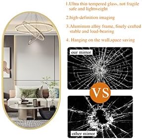 Protylctaster Espejos ovalados, espejos ovalados de baño, espejo dorado de 20 x 28 pulgadas para pared, espejo de pared ovalado, espejos de baño