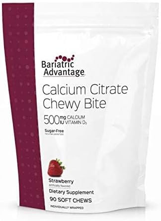 Bariatric Advantage – Bocadillos masticables de citrato de calcio de 500 mg de sabor a fresa para pacientes con cirugía bariátrica, incluyendo
