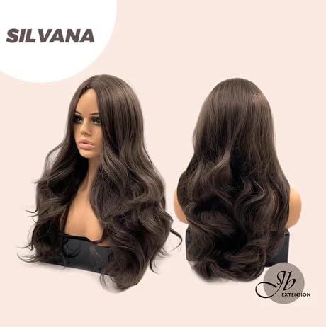 JBEXTENSION SILVANA – Peluca larga ondulada de color marrón natural, larga y rizada, sin pegamento, para mujer, pelucas sintéticas naturales para