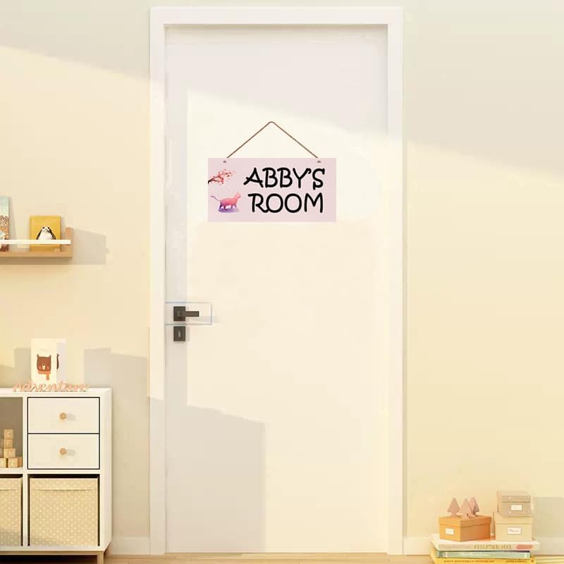 Letreros personalizados con diseño de gato rosa y flores, letrero con nombre personalizado para habitación de niños y niñas, decoración de pared