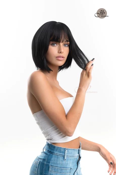 CATIA – Peluca corta de corte Bob con flequillo, pelucas rectas sin pegamento para mujer, pelucas sintéticas naturales para uso diario (pelucas de