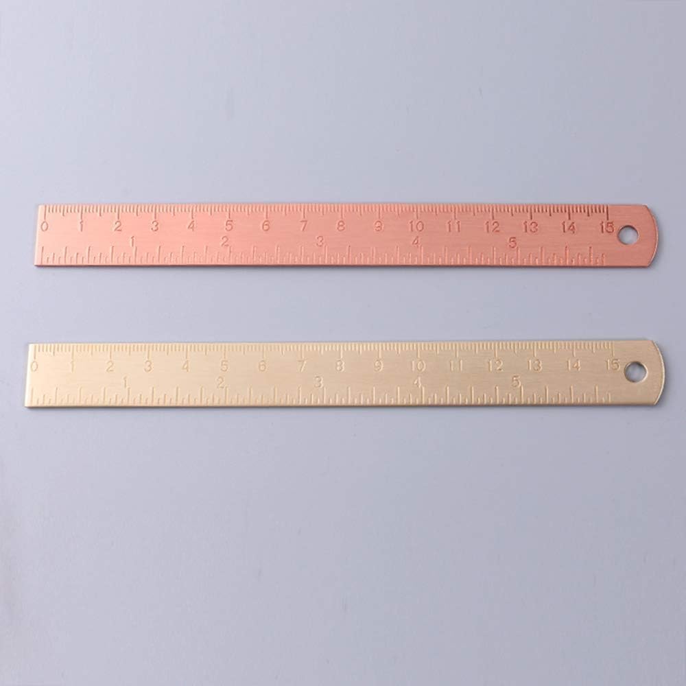 Regla de oro rosa, regla de dibujo de metal, regla recta de latón, regla de medición de aprendizaje unisex, papelería para escuela, oficina,