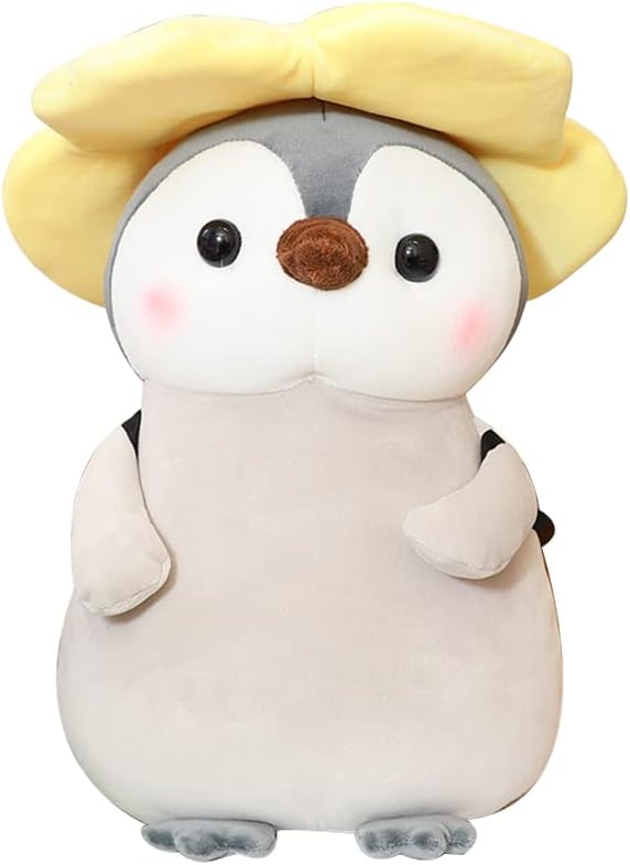Galatee Lindo pingüino de 13.7 pulgadas, lindo pingüino de flor amarilla, peluche Kawaii suave de pingüino con trajes de flores amarillas, regalos