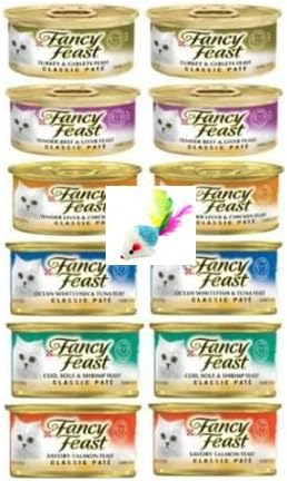 Fancy Feast Classic – Paquete variado de alimentos enlatados húmedos para gatos, sin granos, paquete variado de 6 sabores, 3 onzas cada uno, paquete