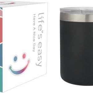 Life’s Easy Taza de acero inoxidable de 12 onzas con asa, vaso de viaje aislado de doble pared con tapa abatible, taza térmica para café, agua, Life’s Easy Taza de acero inoxidable de 12 onzas con asa, vaso de viaje aislado de doble pared con tapa abatible, taza térmica para café, agua,