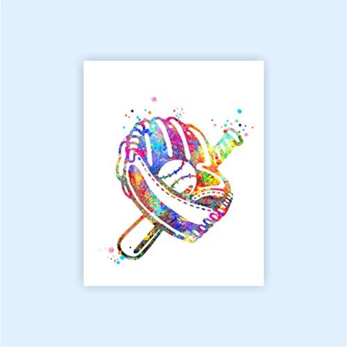 Dignovel Studios Sin marco (juego de 6) 8X10 Acuarela Chica Béisbol Softbol casco guante bola bat blazer deporte impresión dormitorio pared arte dnc4
