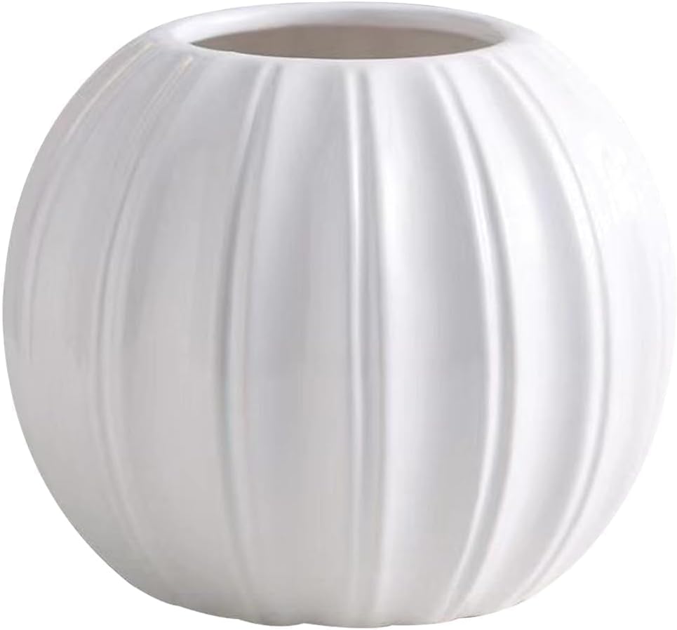 Jarrón de calabaza blanca, cerámica, 5.50 x 5.50 x 4.52 pulgadas, adecuado para flores frescas o secas, decoración de Halloween