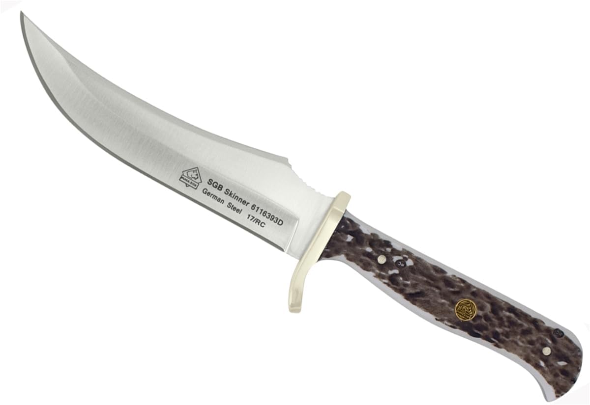 Puma SGB Skinner POM Commando Staghorn – Cuchillo de caza con funda de cuero