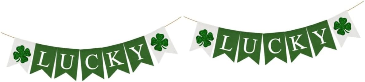 Abaodam 2pcs Irish Party Bunting Patricks Day Bunting Jute Bunting Banners Paddys Day Party Letter Printed Garland Linen Buntings Flag Linen Banner
