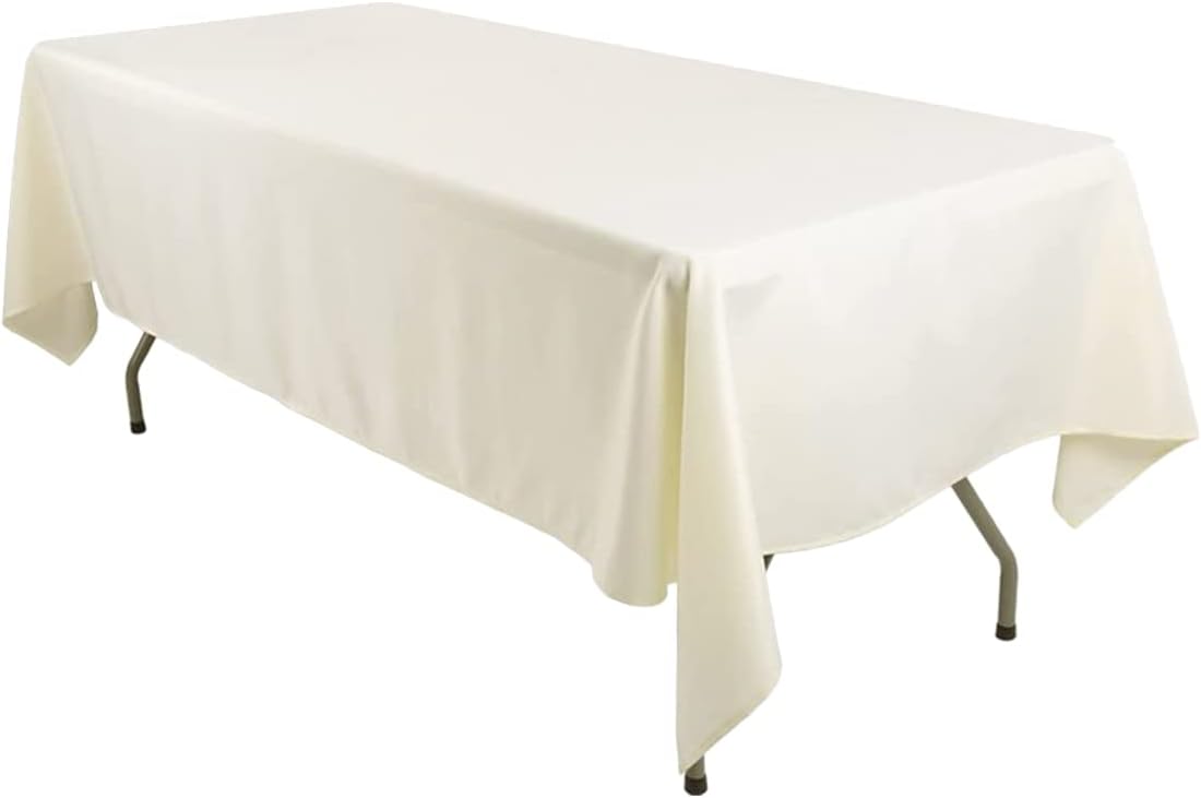 Paquete de 6 manteles rectangulares de poliéster marfil de 60 x 126 pulgadas, resistentes a las manchas y a las arrugas, lavables para mesa de