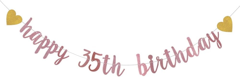 XIAOLUOLY – Cartel con purpurina de oro rosa, pre-encordado, decoración de fiesta de cumpleaños de 35 años, telón de fondo de feliz cumpleaños 35
