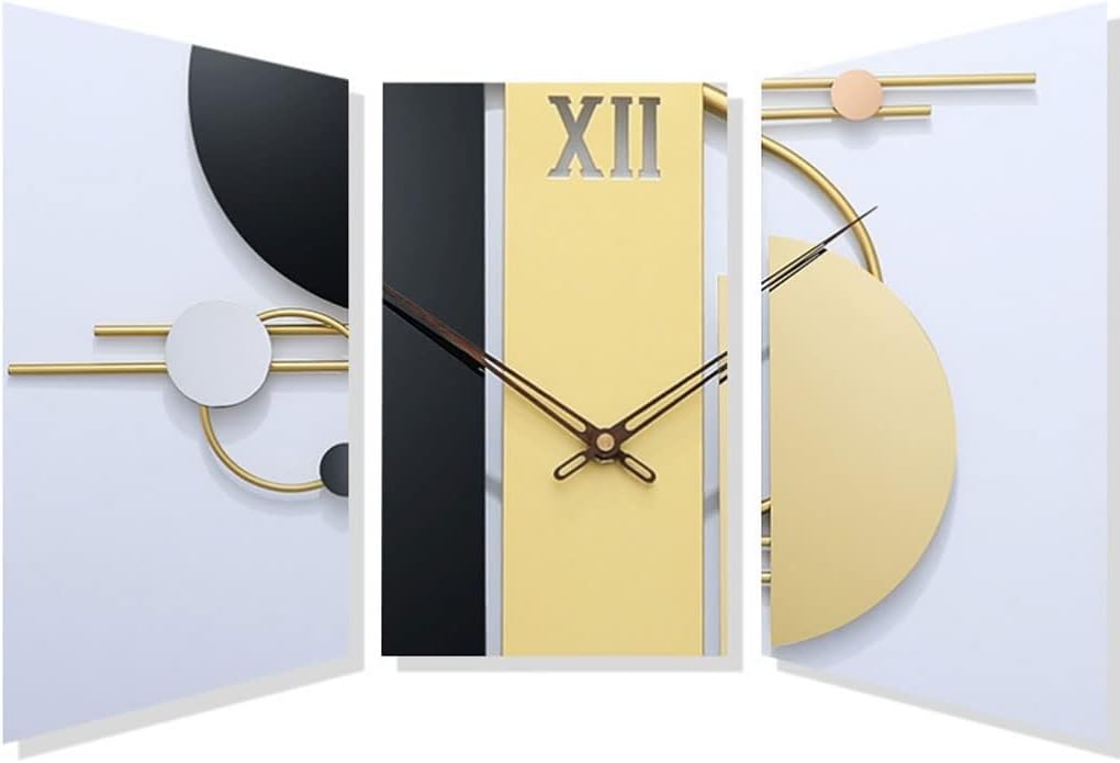 Reloj de pared – Reloj de pared decorativo para decoración de sala de estar, metal negro y dorado, moderno, grande, silencioso, funciona con pilas,
