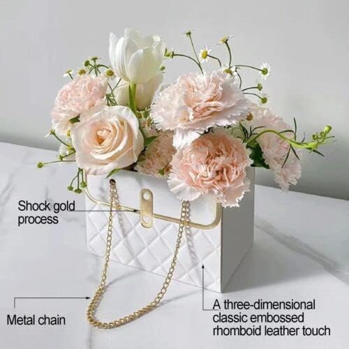 NADUSEP Caja de regalo de papel de flores de 6 piezas, cubo de almacenamiento de ramo de floristería con caja de regalo de cadena de metal, cajas de