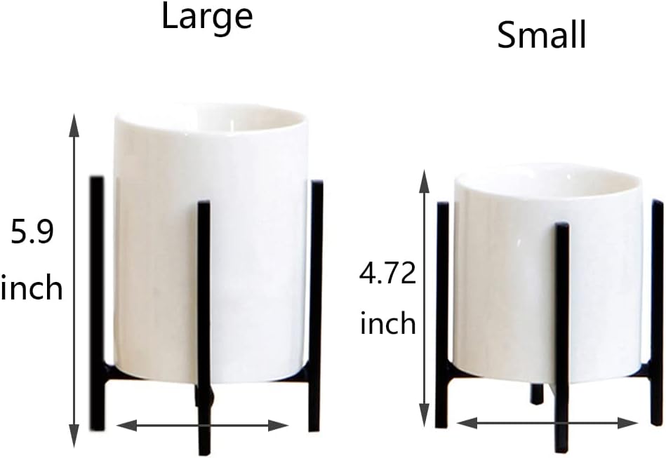 SIEBOLD Soporte resistente para bolígrafo para escritorio de cerámica, vaso de lápiz de combinación simple con soporte de metal negro (4.6 – 3.14