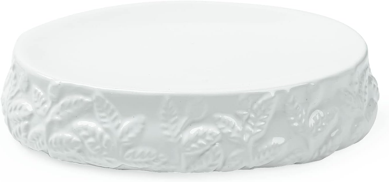 Juego de accesorios de baño de hojas en relieve de cerámica, conjunto de baño de 4 piezas con soporte para cepillos de dientes, taza para cepillos